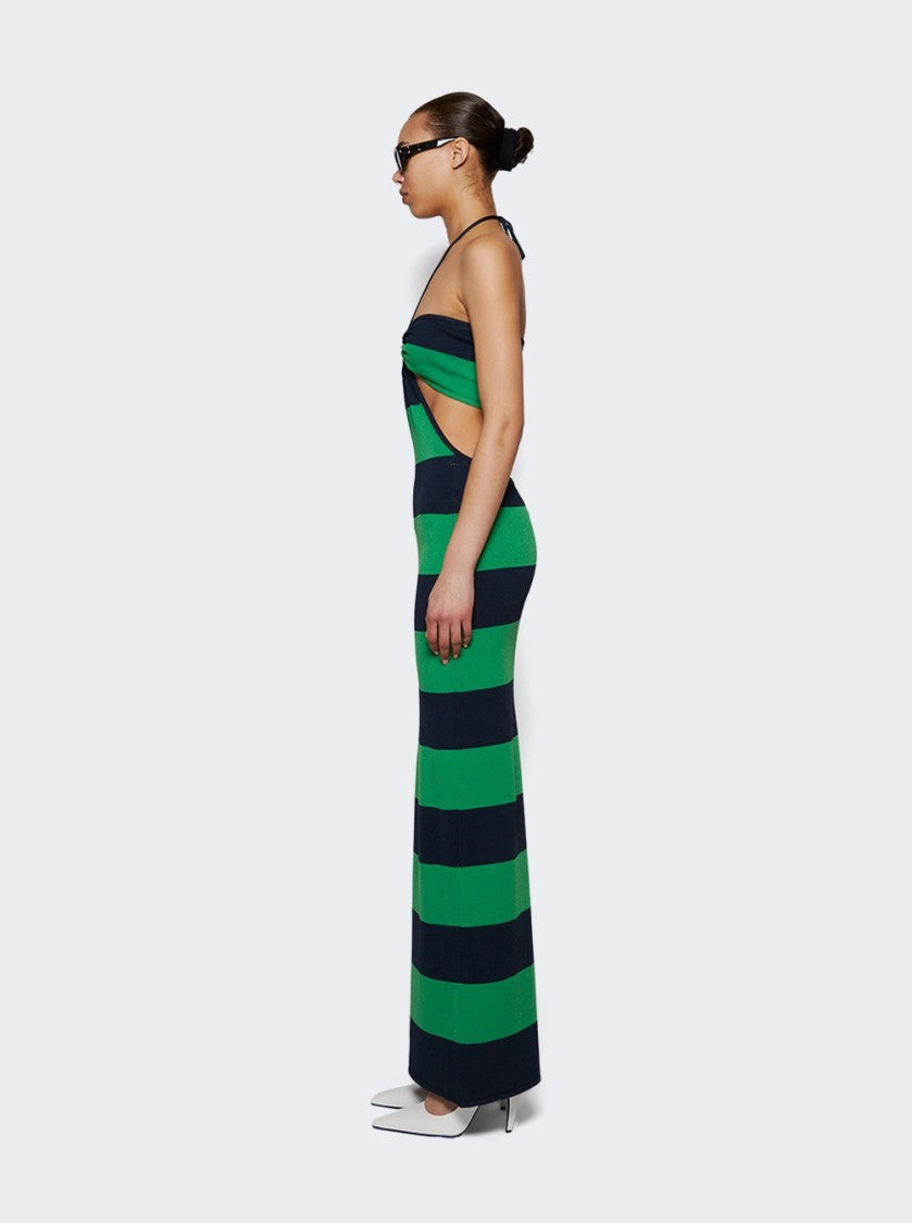 Coperni Knitted Striped Halter Dress Green And Blue
