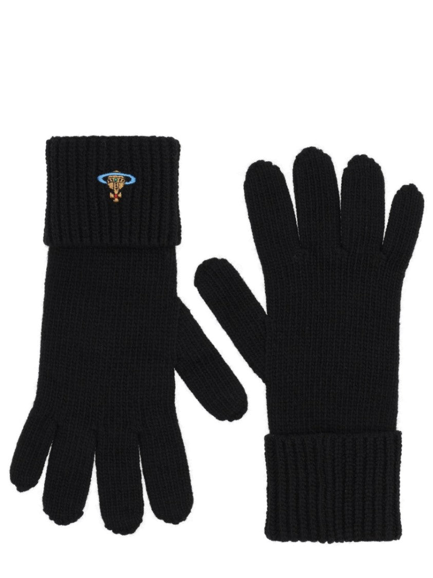 Vivienne Westwood Black Ribbed Wool Gloves