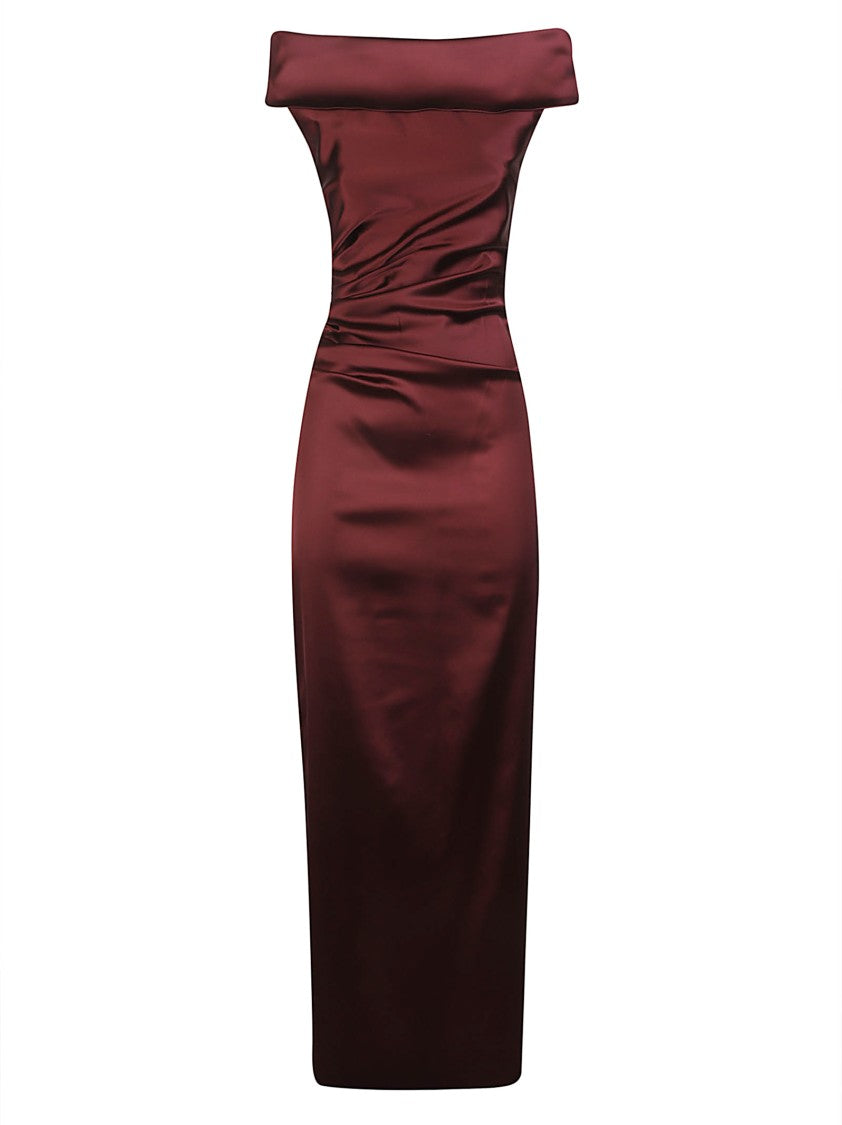 Max Mara Opaco Burgundy Satin-Finish Midi Dress