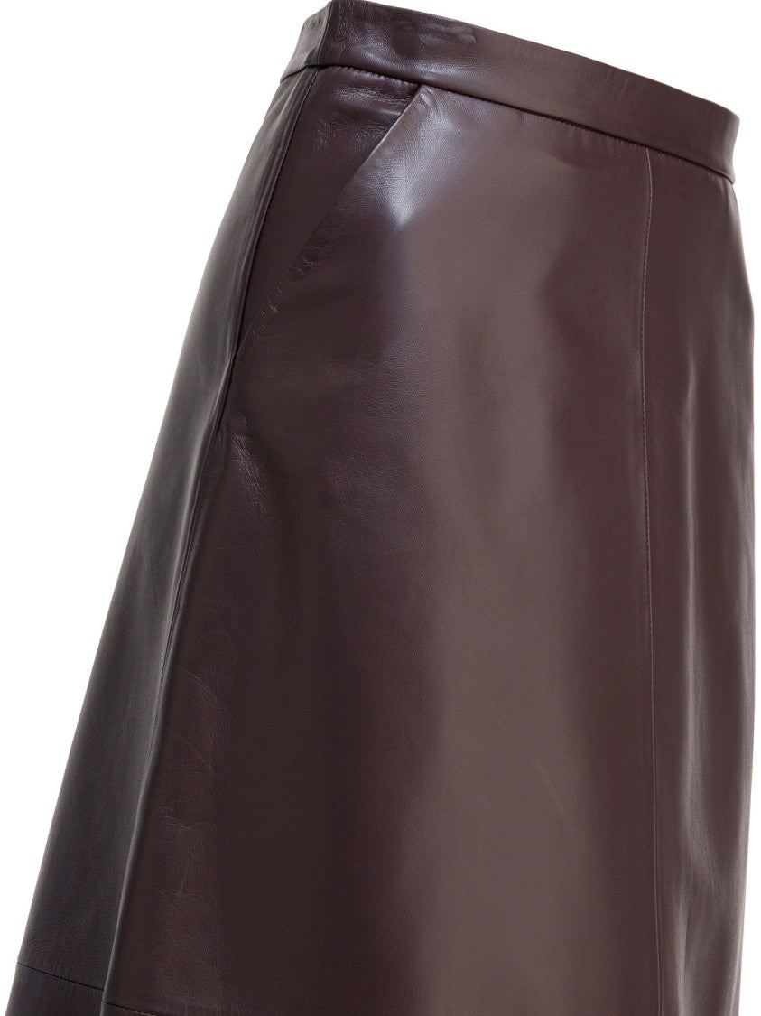 Furling By Giani Bordeaux Leather Knee-Length Skirt With A-Line Silhouette