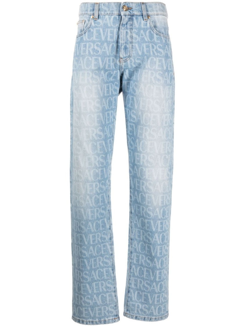 Versace Logo-Print Jeans With Classic Five-Pocket Design