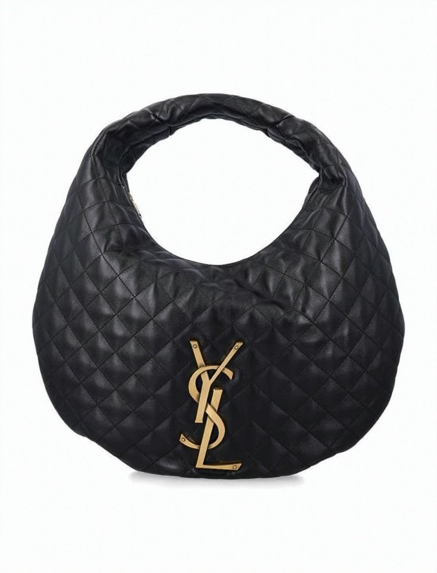 Saint Laurent Quilted Crescent Tote Bag With Metallic Emblem
