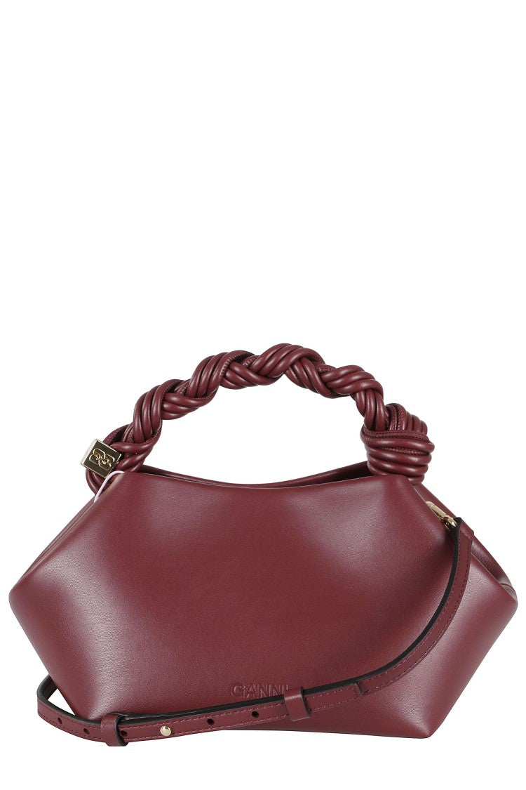 Ganni Burgundy Bou Small Hexagonal Braided Handle Recycled Leather Tote