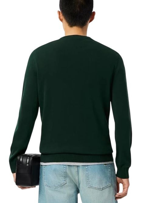 Lacoste Crewneck Knit Sweater In Deep Green Wool-Polyester Blend