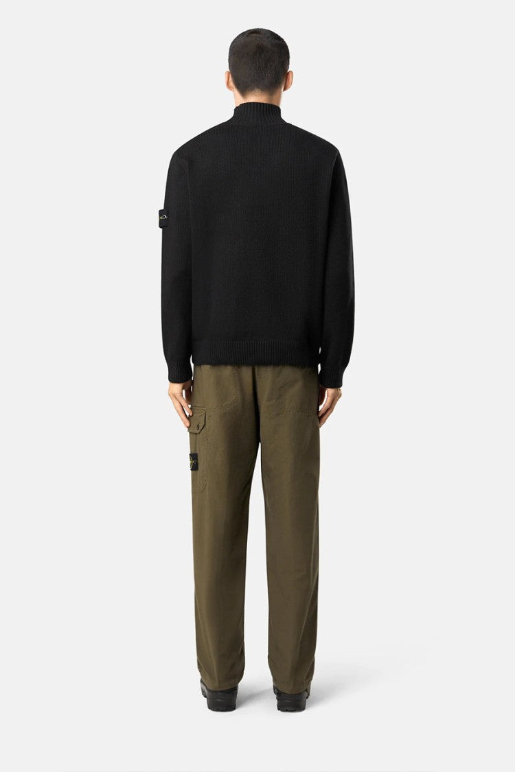 Stone Island Black Cotton-Elastomultiester Blend Mock-Neck Sweater
