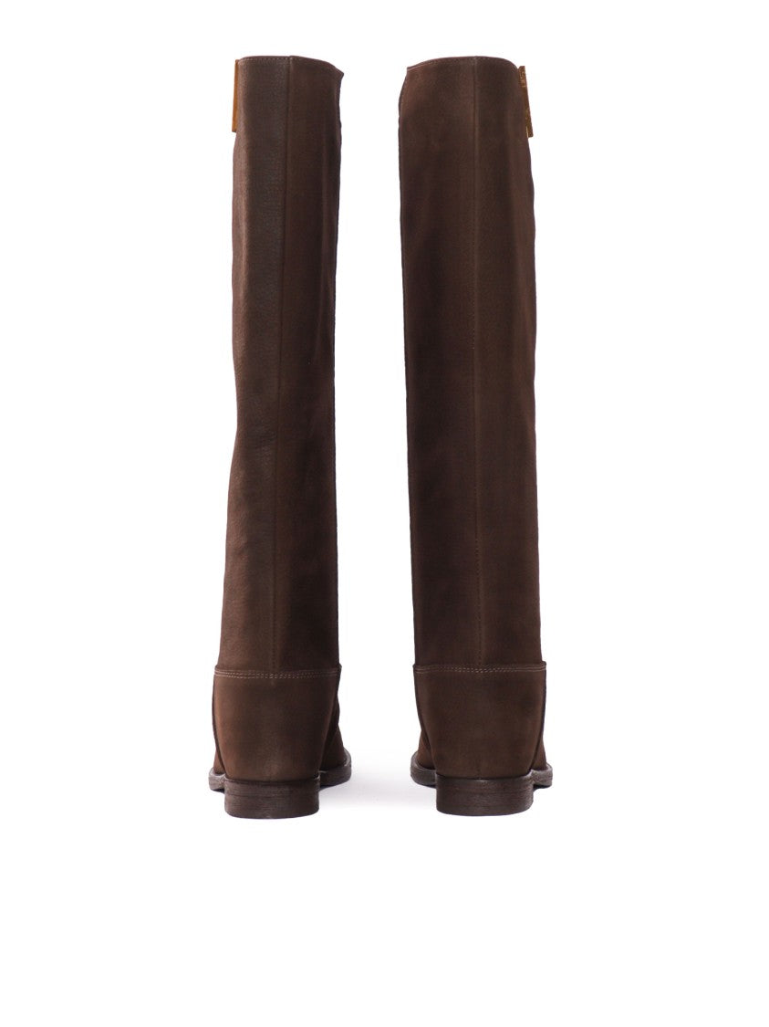 Via Roma 15 Tall Leather Boots With V-Shaped Metallic Accent