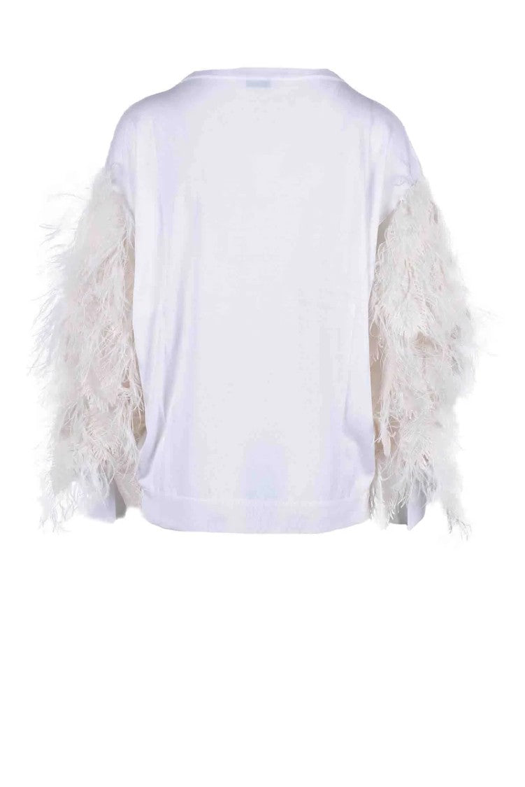 Brunello Cucinelli V-Neck Knit Top With Feathered Sleeves
