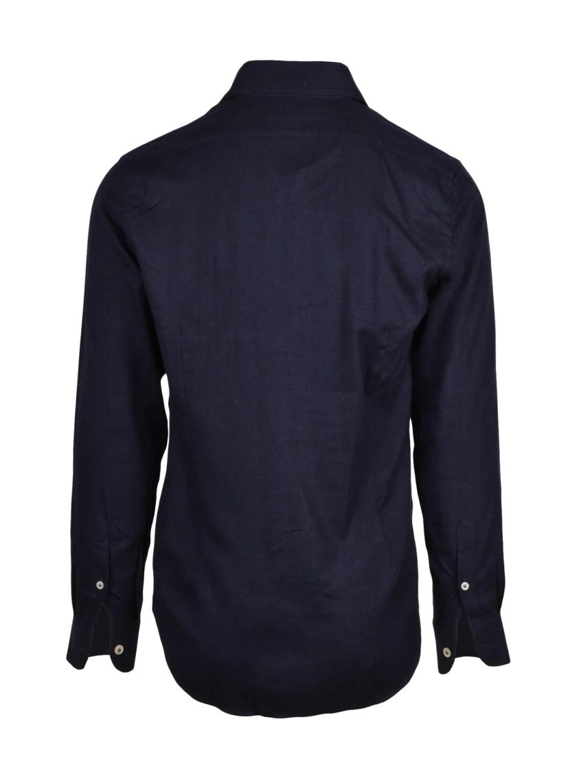 Eleventy Blue Button-Down Flannel Cotton-Blend Shirt