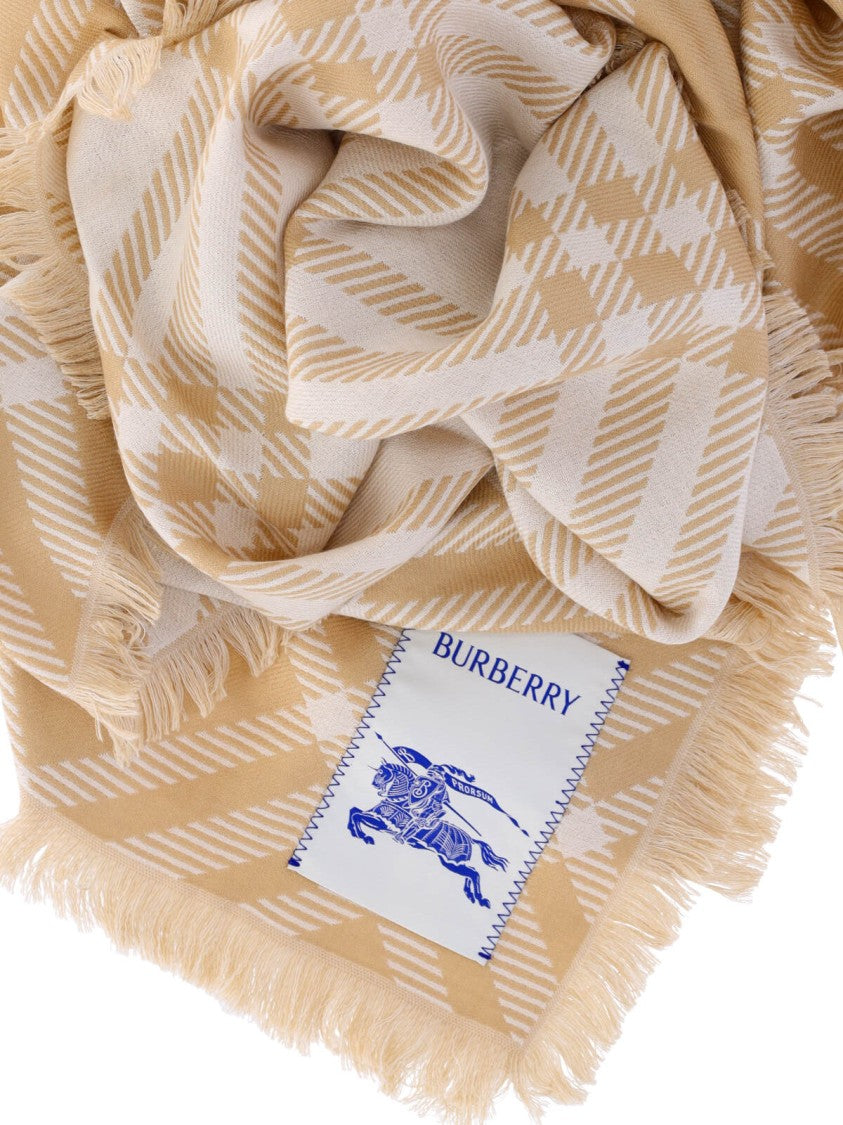 Burberry "Check" Wool-Silk Scarf – Beige/White
