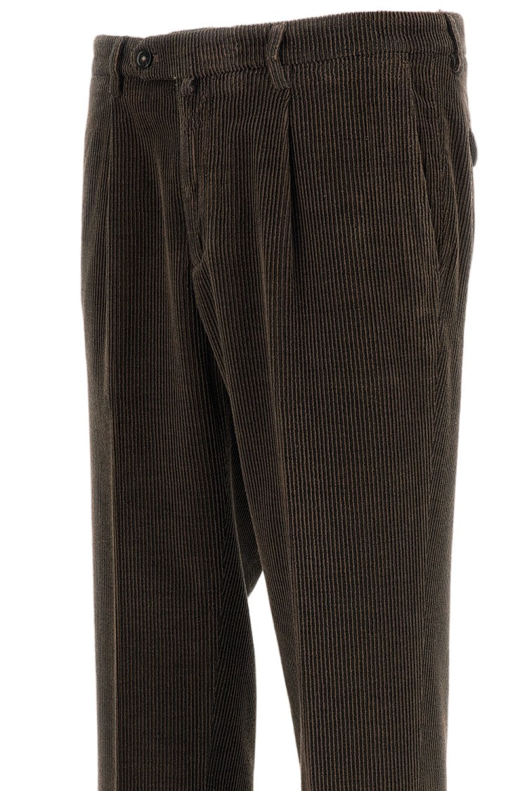 Briglia 1949 Brown Ribbed Cotton-Tencel Straight-Leg Pants