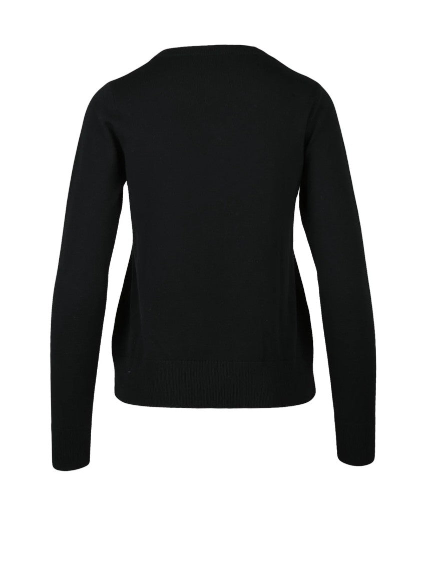 Max Mara V-Neck Black Wool Pullover With Ribbed Details