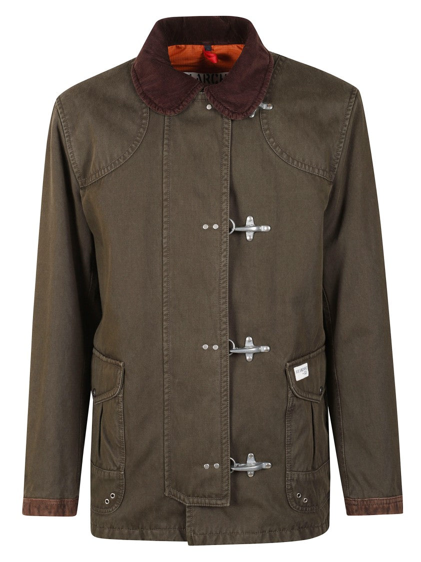 Fay Military-Style Olive-Green Coat With Corduroy Accents