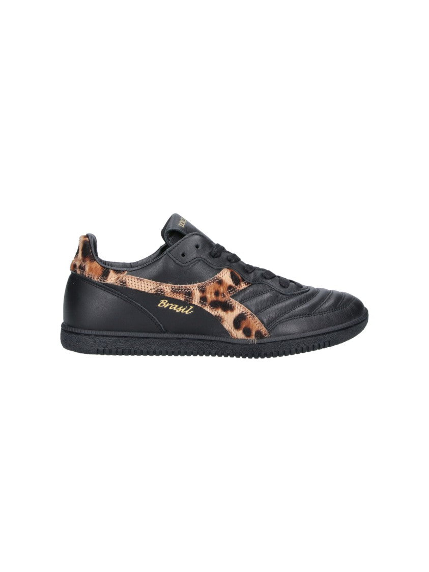 Dolce & Gabbana Textured Black Sneakers With Leopard Print Accents