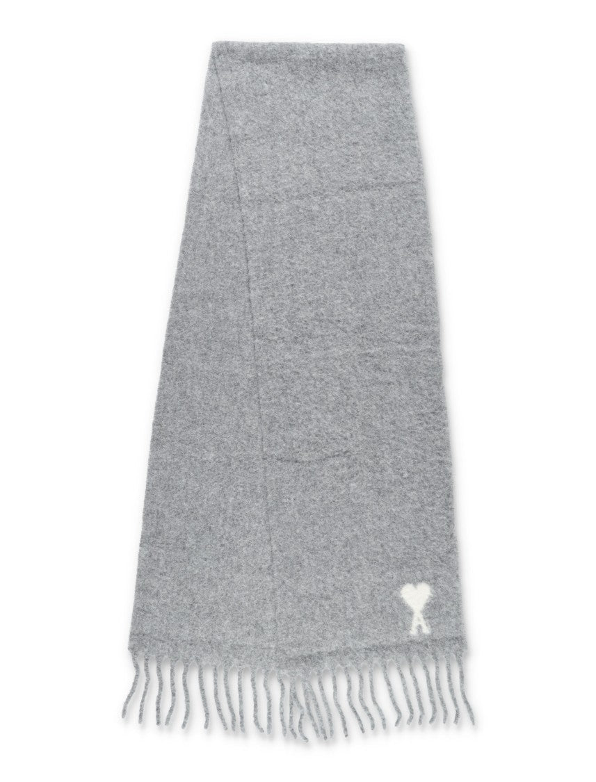 Ami Paris Light Grey Alpaca Fringed Scarf