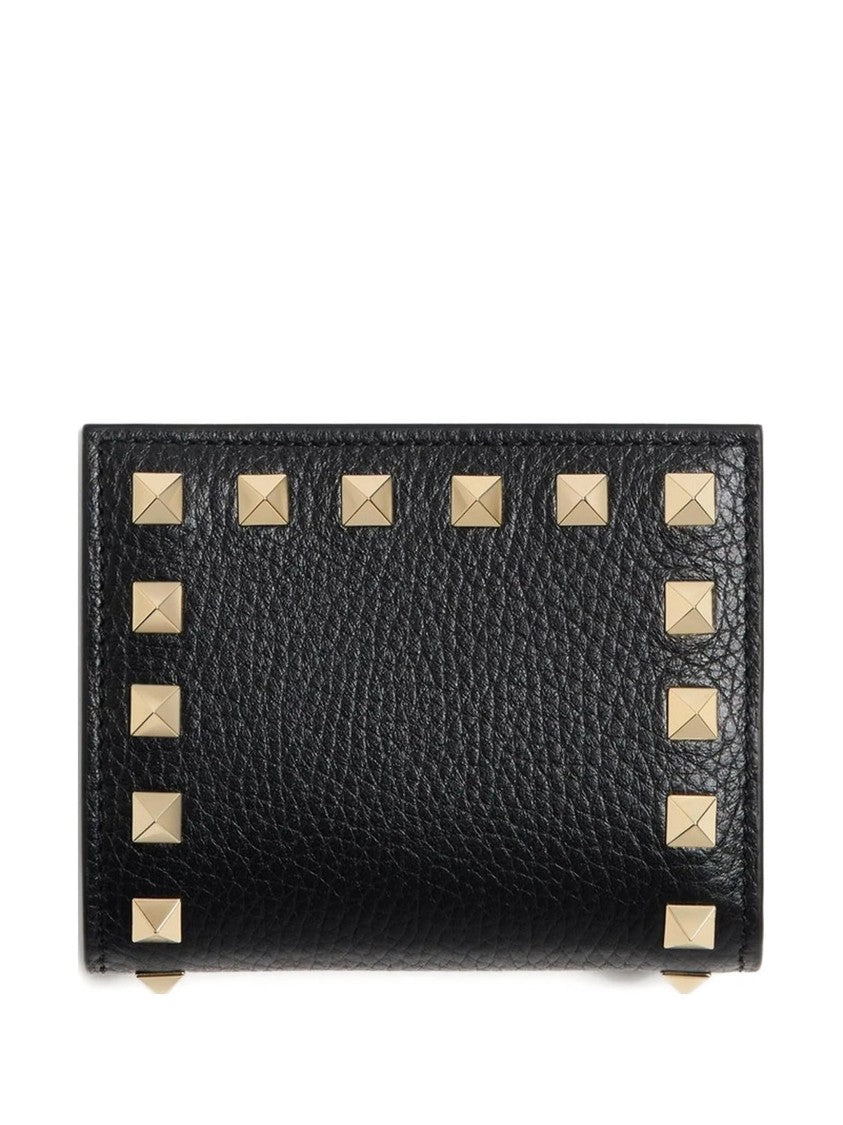 Valentino Black French Wallet Textured Studded Wallet