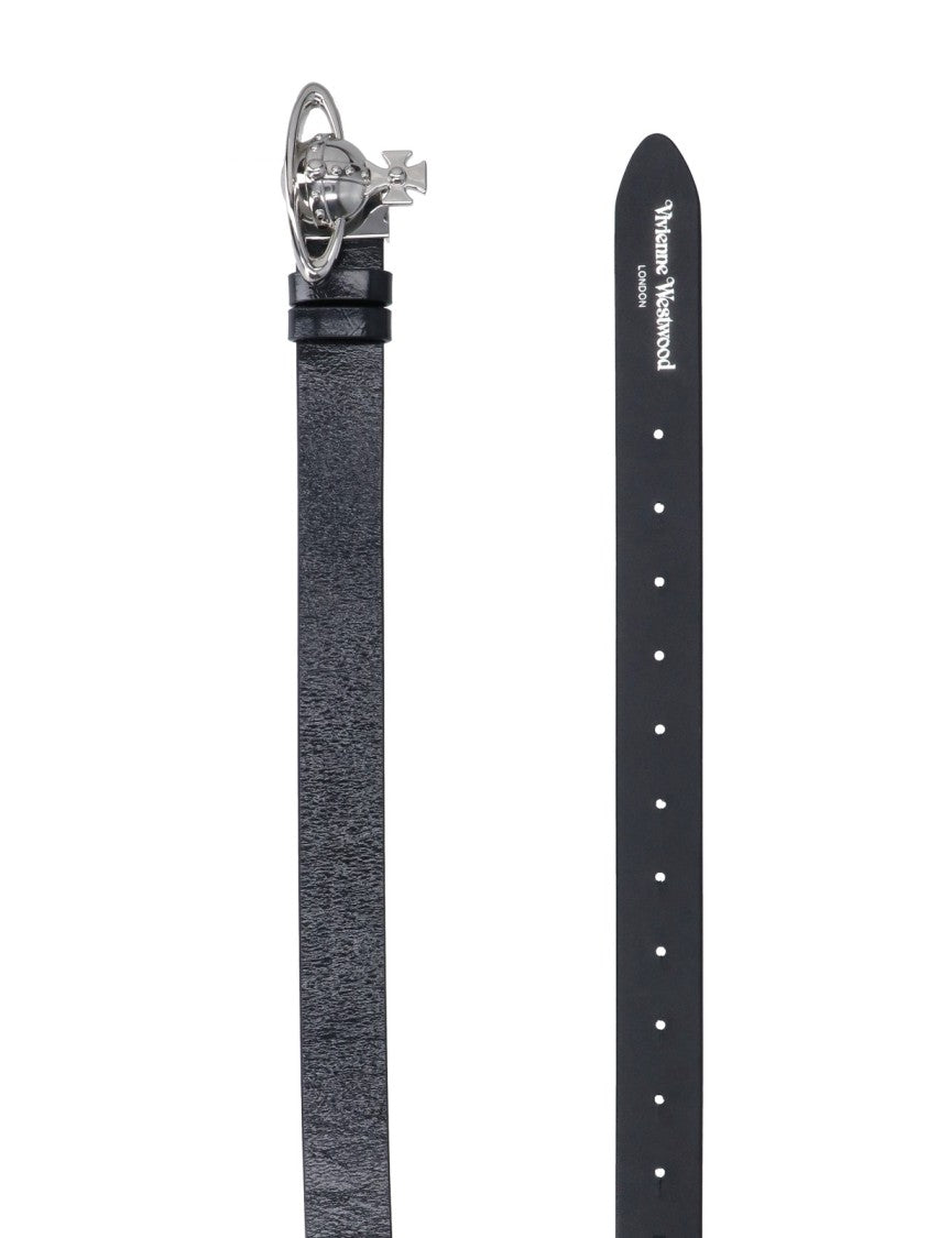 Vivienne Westwood Black Calf Leather Belt With Iconic Orb Buckle