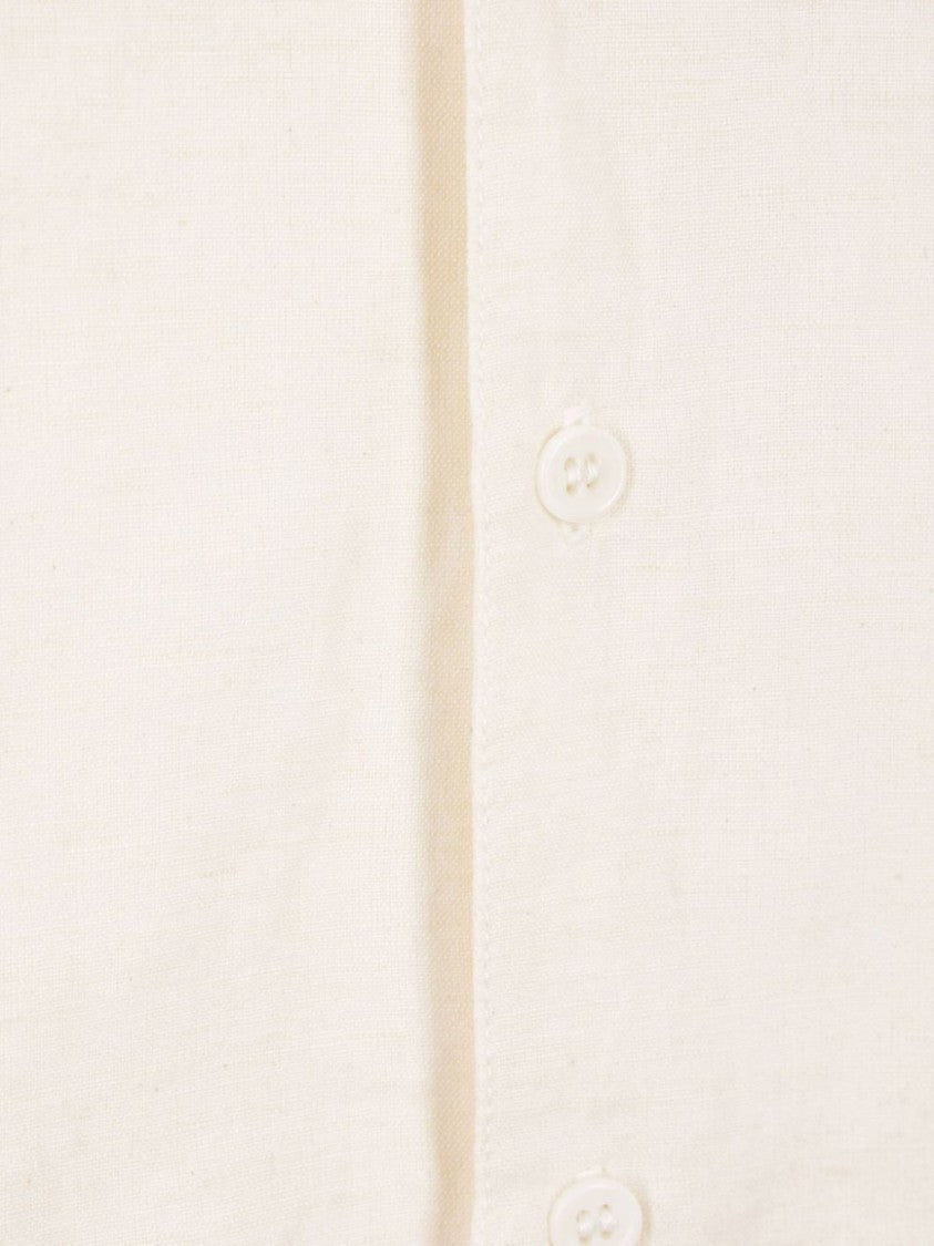 Story Mfg Crochet Appliqué Lettering Ecru Cotton-Linen Blend Shirt