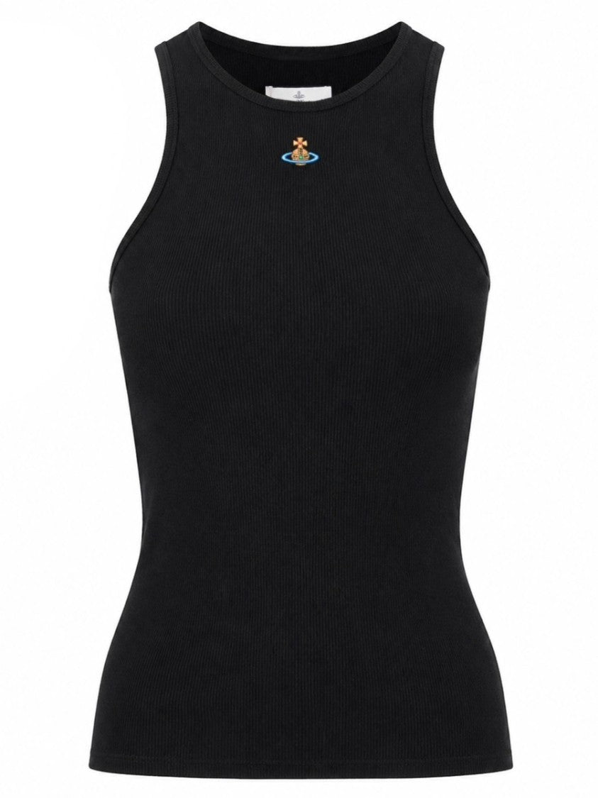 Vivienne Westwood Top Con Logo Ribbed Cotton Tank
