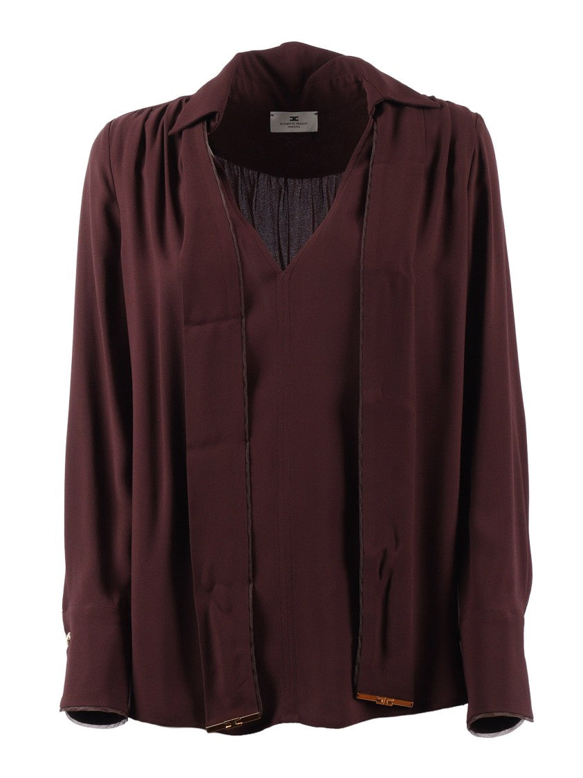 Elisabetta Franchi Burgundy Draped Scarf Blouse