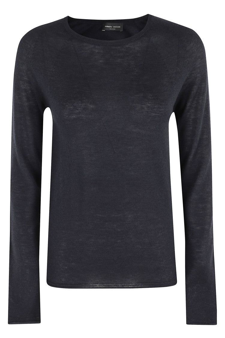 Roberto Collina Navy Wool Cashmere Sweater