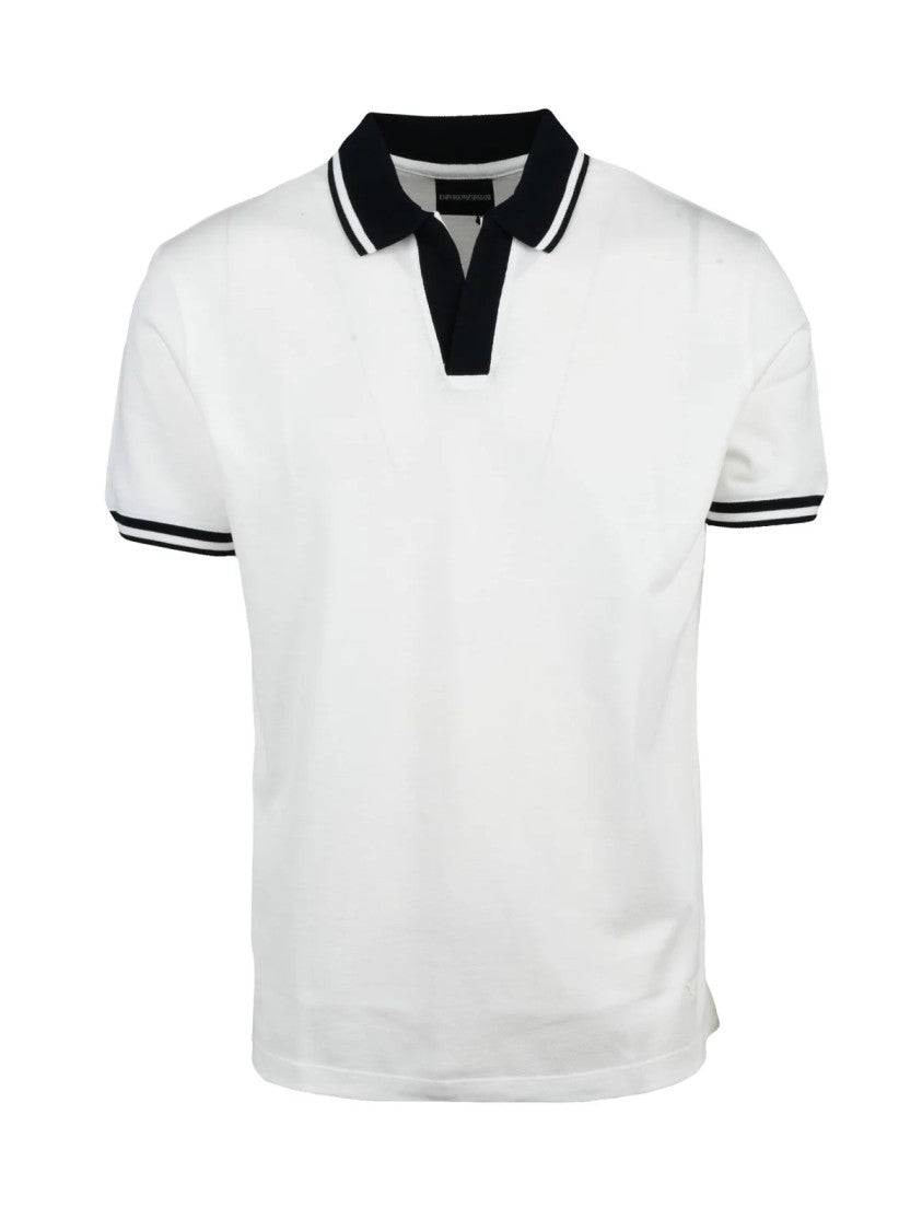 Emporio Armani White Cotton Ribbed Polo Shirt
