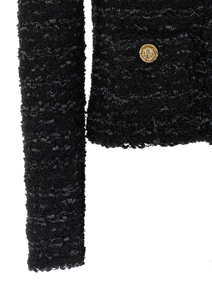 Balmain Textured Viscose Blend Tweed Blazer With Bolero Silhouette