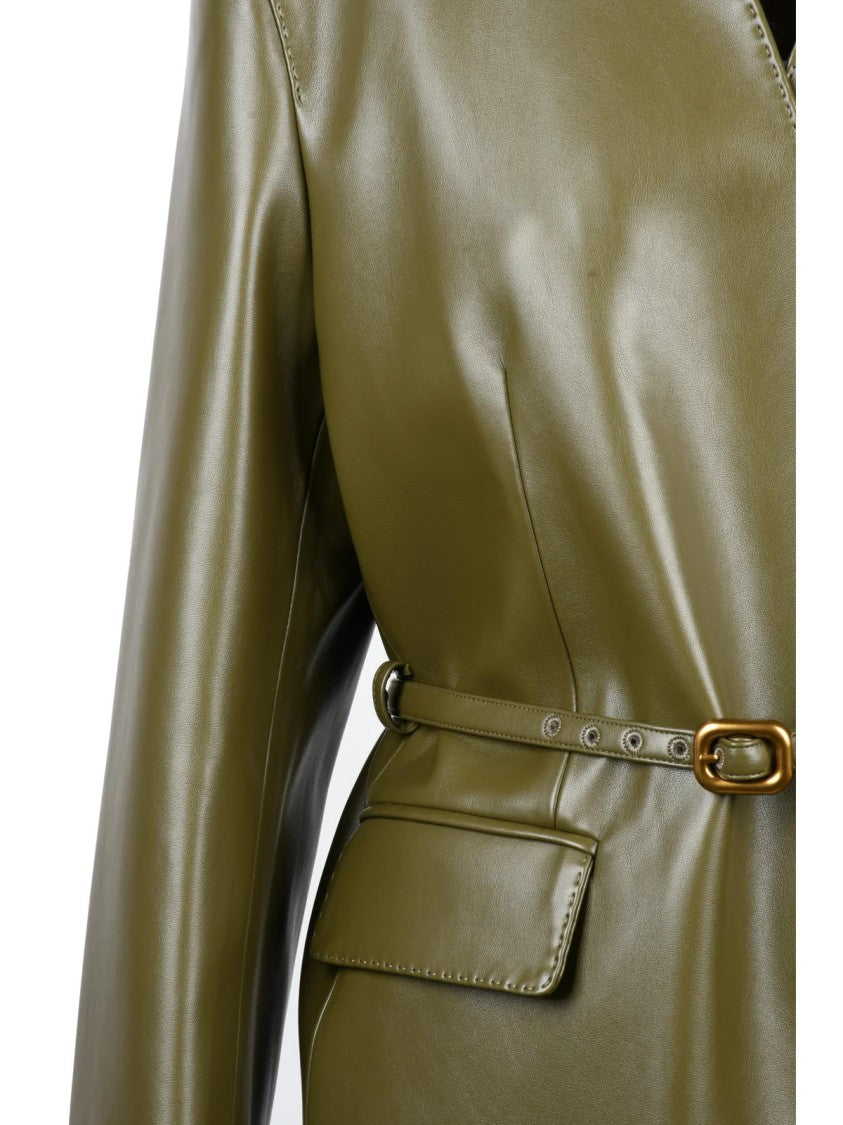 Isabelle Blanche Green Shearling Snap Belted Coat
