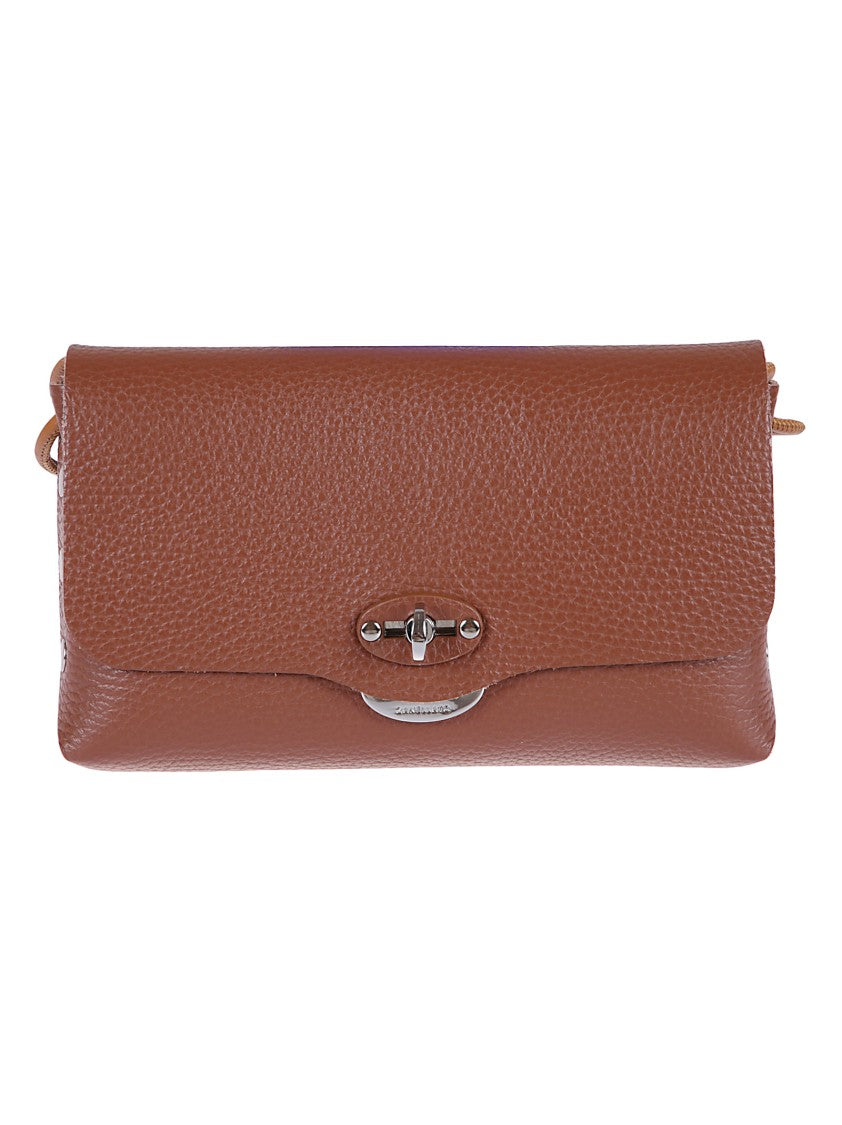 Zanellato Canaletto Brown Hammered Leather Clutch With Twist Lock Closure