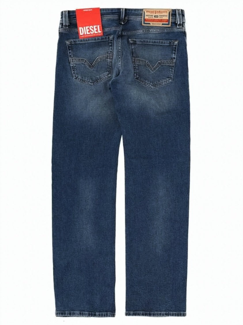 Diesel Regular Fit Straight-Leg Jeans With Medium Blue Wash
