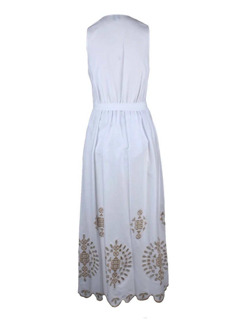 Eleventy White Beige Cotton Elastane Women Long Dress