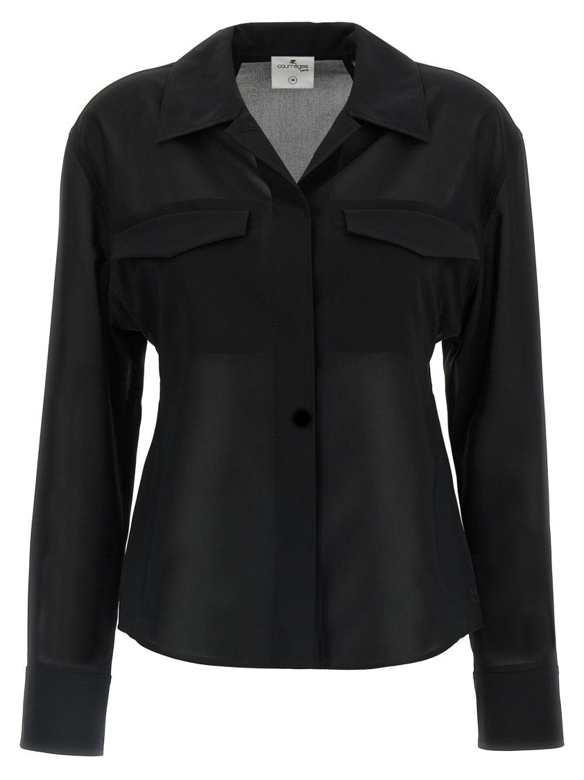 Courrèges Semi-Transparent Pocket Shirt With Modern Silhouette And Logo Embroidery