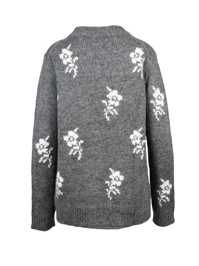Jil Sander Floral-Embroidered Crewneck Sweater In Medium Grey