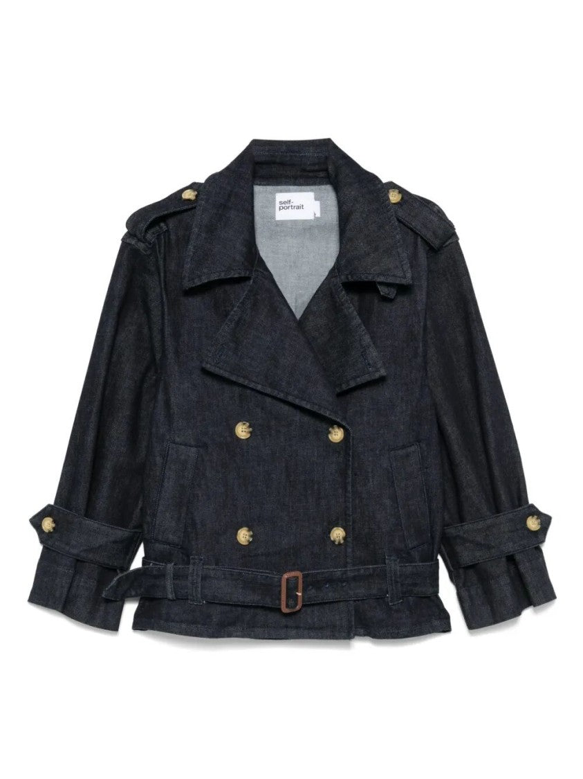 Self-Portrait Double-Breasted Denim Trench Jacket