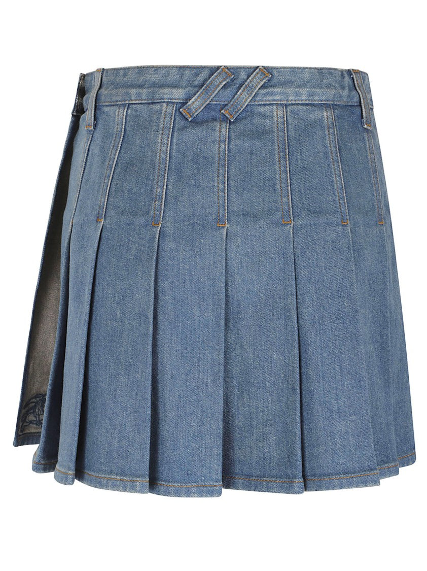 Burberry Pleated Denim Skirt With Structured Waistband