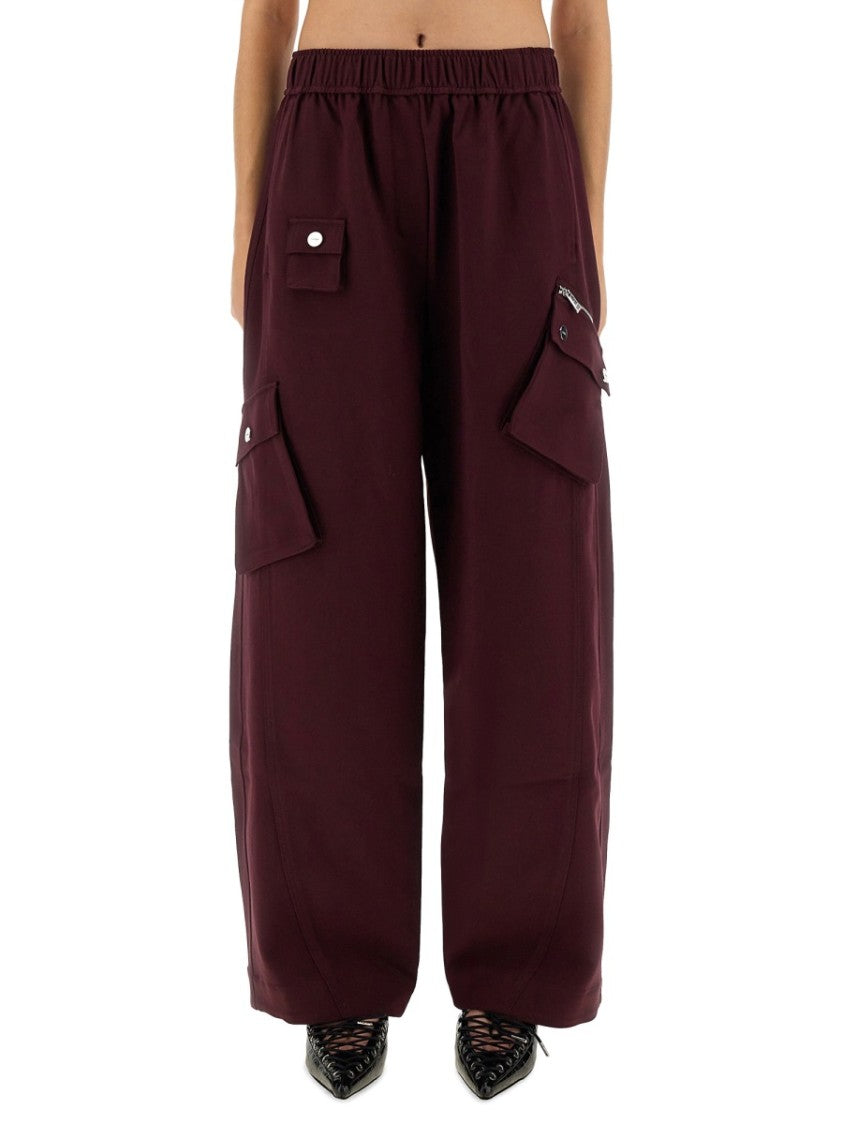 Ganni Wide-Leg Twill Pants With Flap Pockets And Elastic Waistband