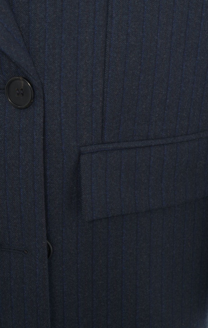 Jucca Double-Breasted Pinstripe Blazer With Rever Collar And Flap Pockets