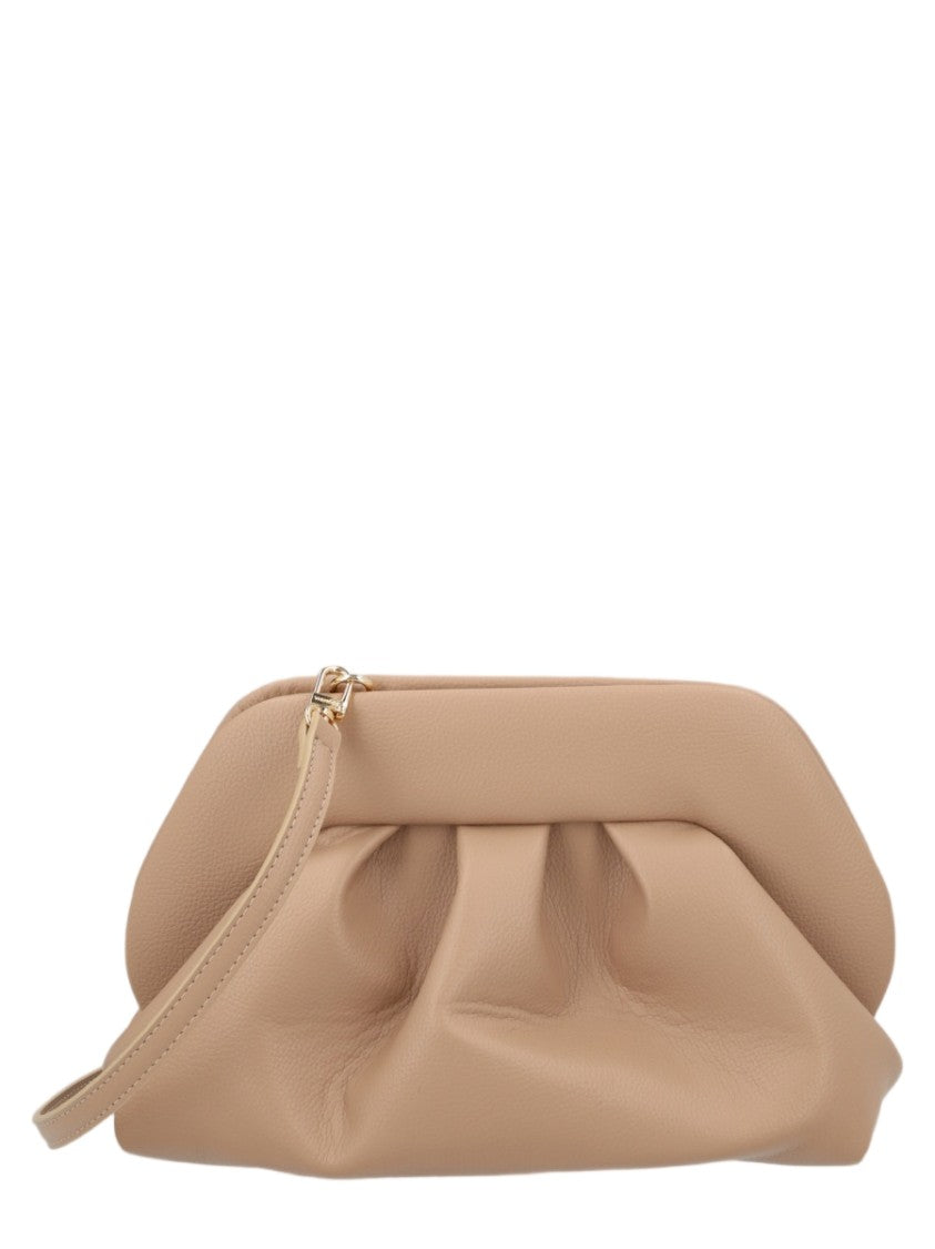 Themoirè Beige Gathered Smooth Rounded Frame Handbag
