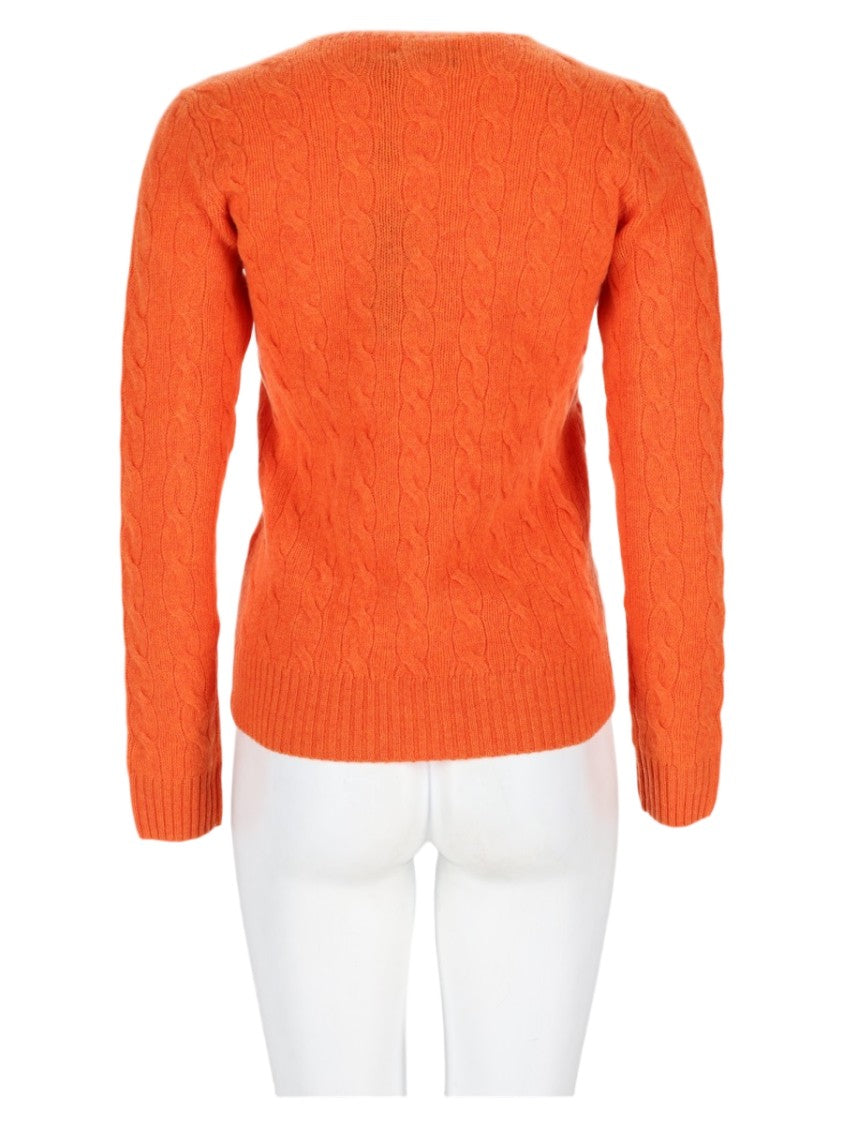 Polo Ralph Lauren Vibrant Orange Cable Knit Sweater With Ribbed Detailing