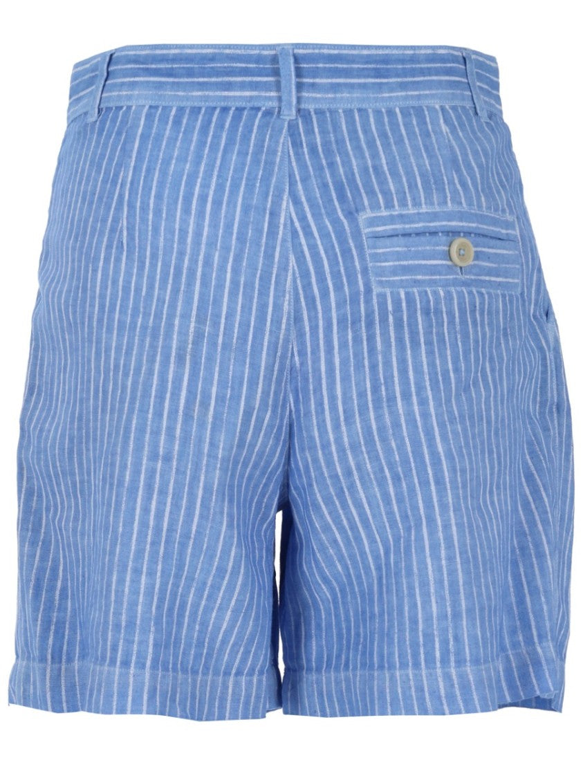 120% Lino Blue Vertical Stripes Bermuda Shorts