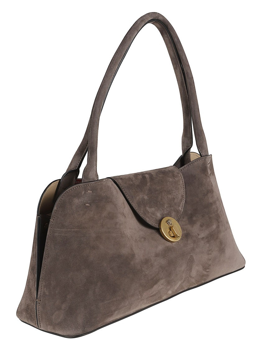 Versace Suede Shoulder Bag With Gold Medusa Closure