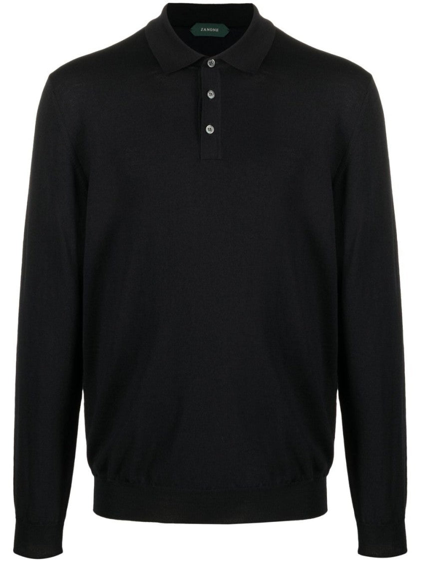 Zanone Black Classic-Fit Wool Blend Polo Shirt