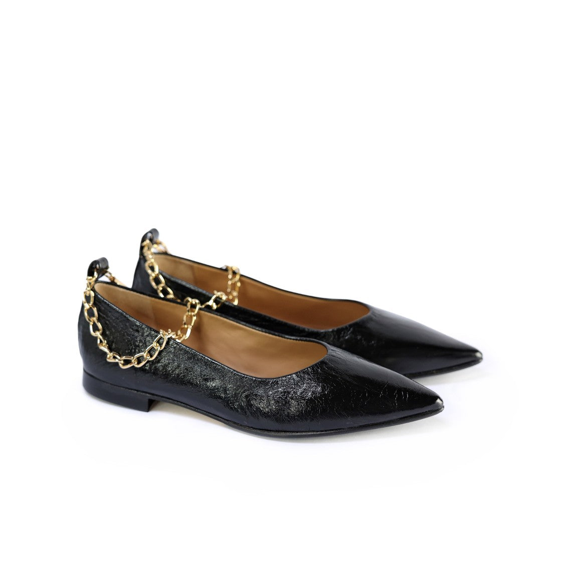 Ton Gout Latex Leather Ballerinas With Gold Chain Detail