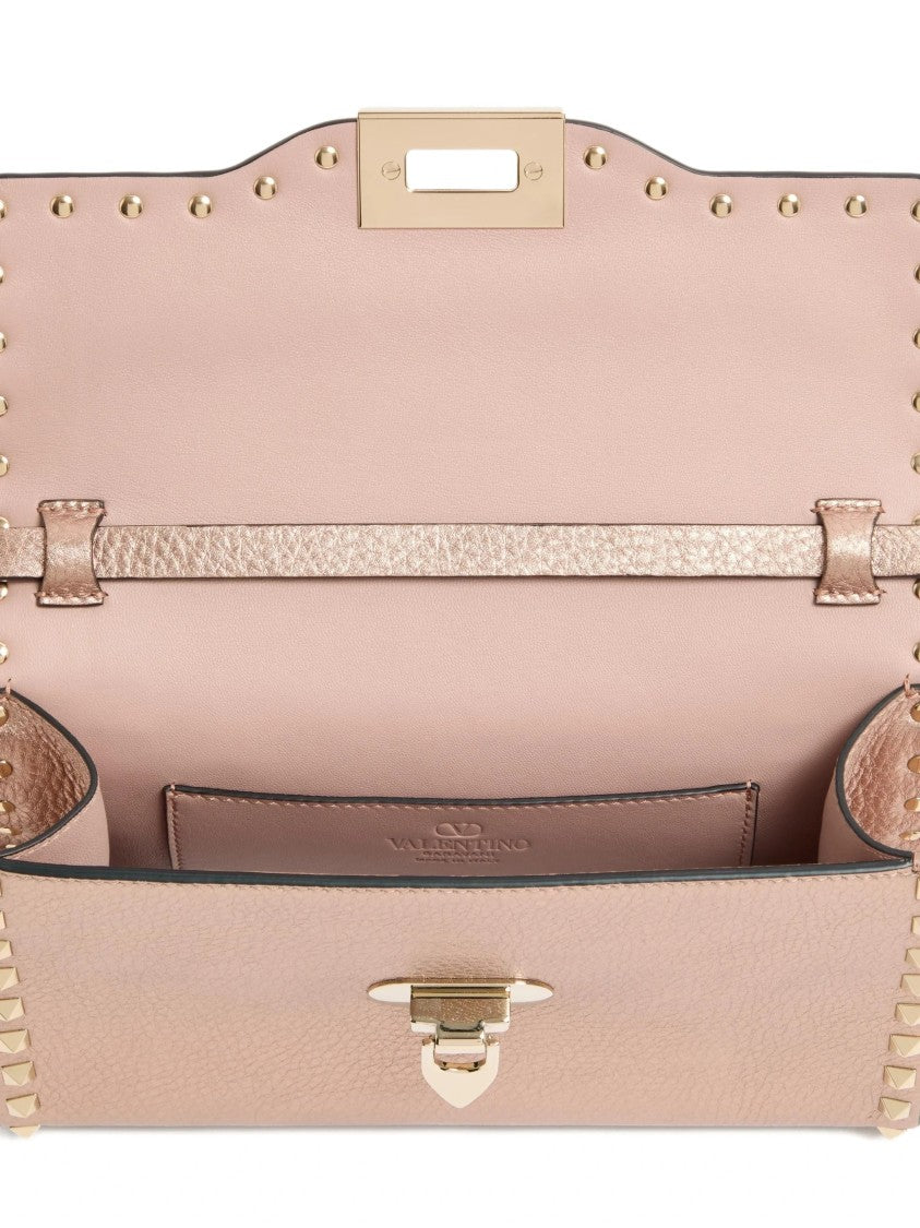 Valentino Pyramid Stud Metallic Textured Shoulder Bag