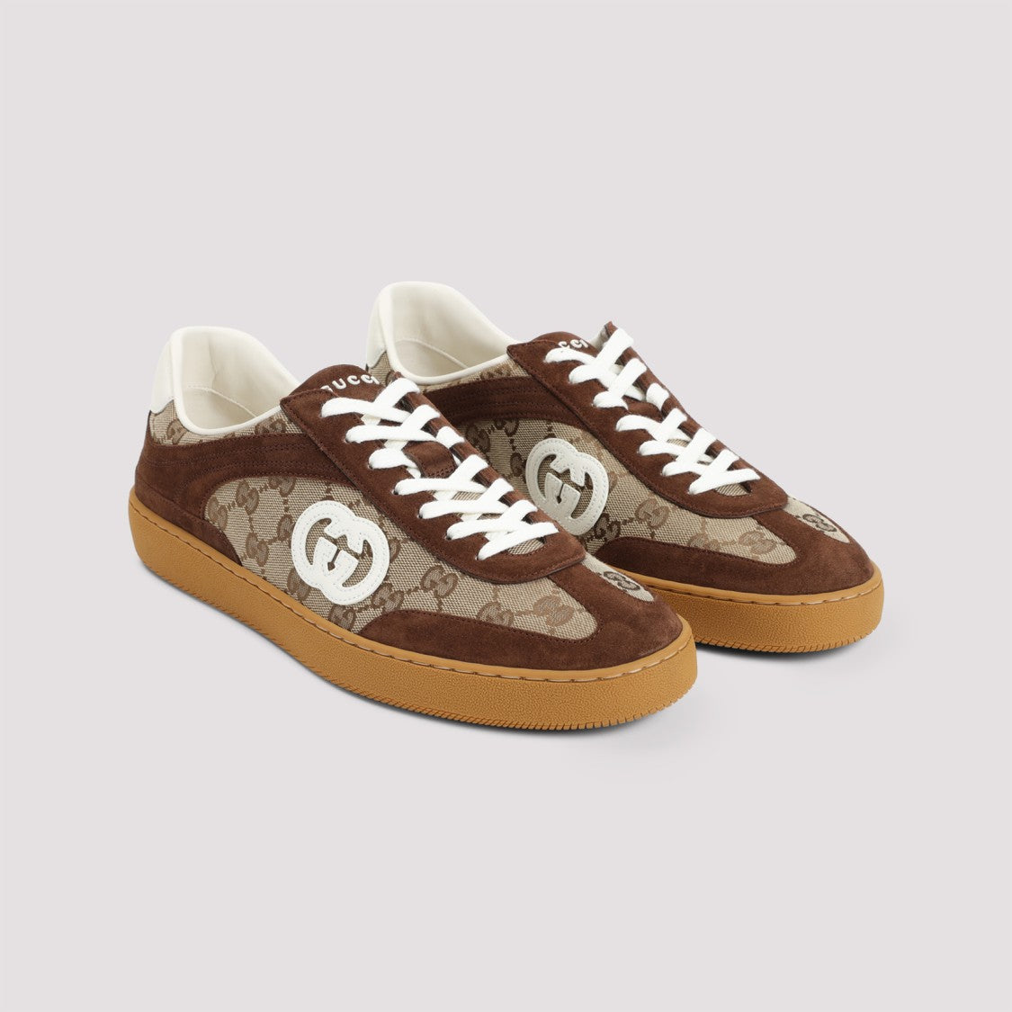Gucci Brown Suede Sneakers With Gg Supreme Detailing