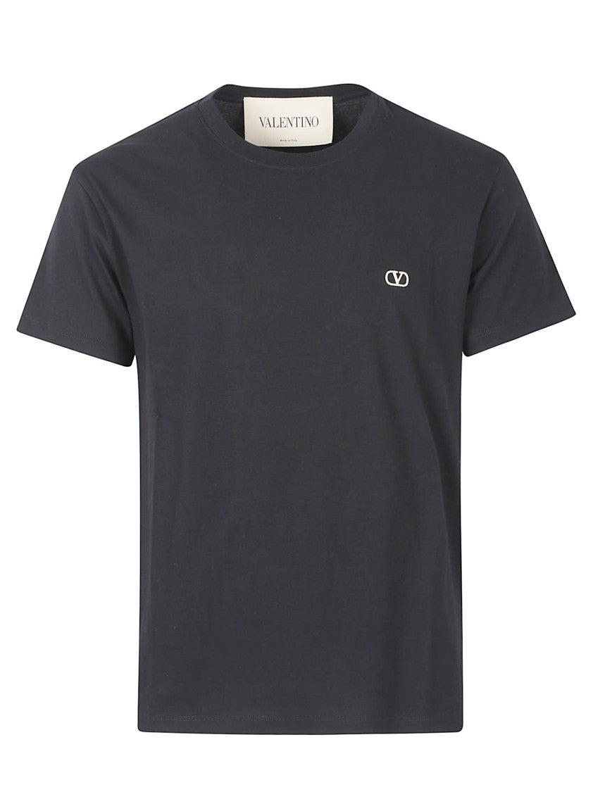 Valentino Garavani Black Cotton T-Shirt With Vlogo Signature Embroidery