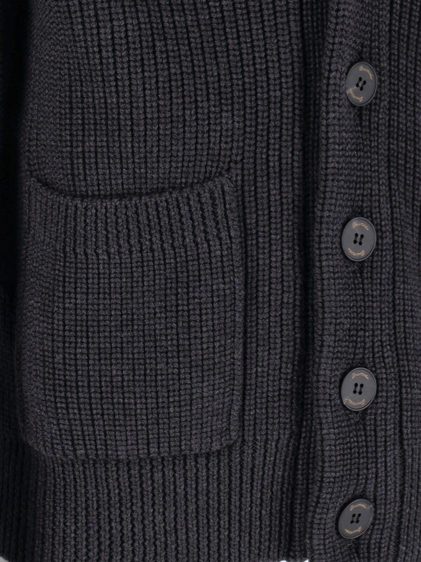 Drumohr Merino Wool Cardigan With Shawl Collar And Ribbed Details