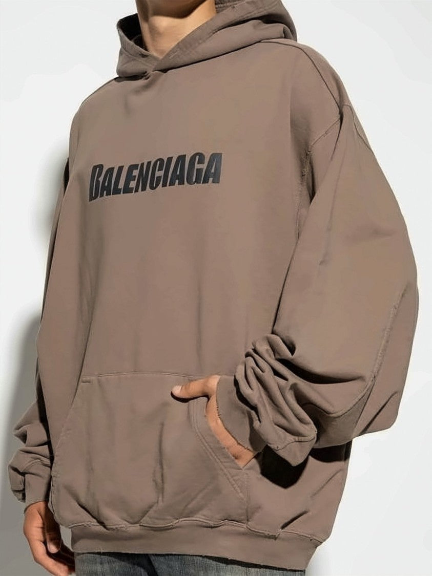 Balenciaga Relaxed Fit Brown Hoodie With Contrasting Logo Print