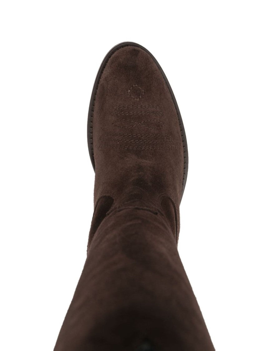 Via Roma 15 Dark Brown Rounded Toe Low-Stacked Heel Suede Boots