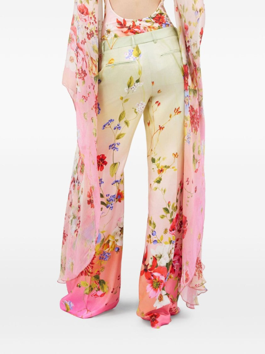 Roberto Cavalli Wide-Leg Silk Trousers With Floral Print