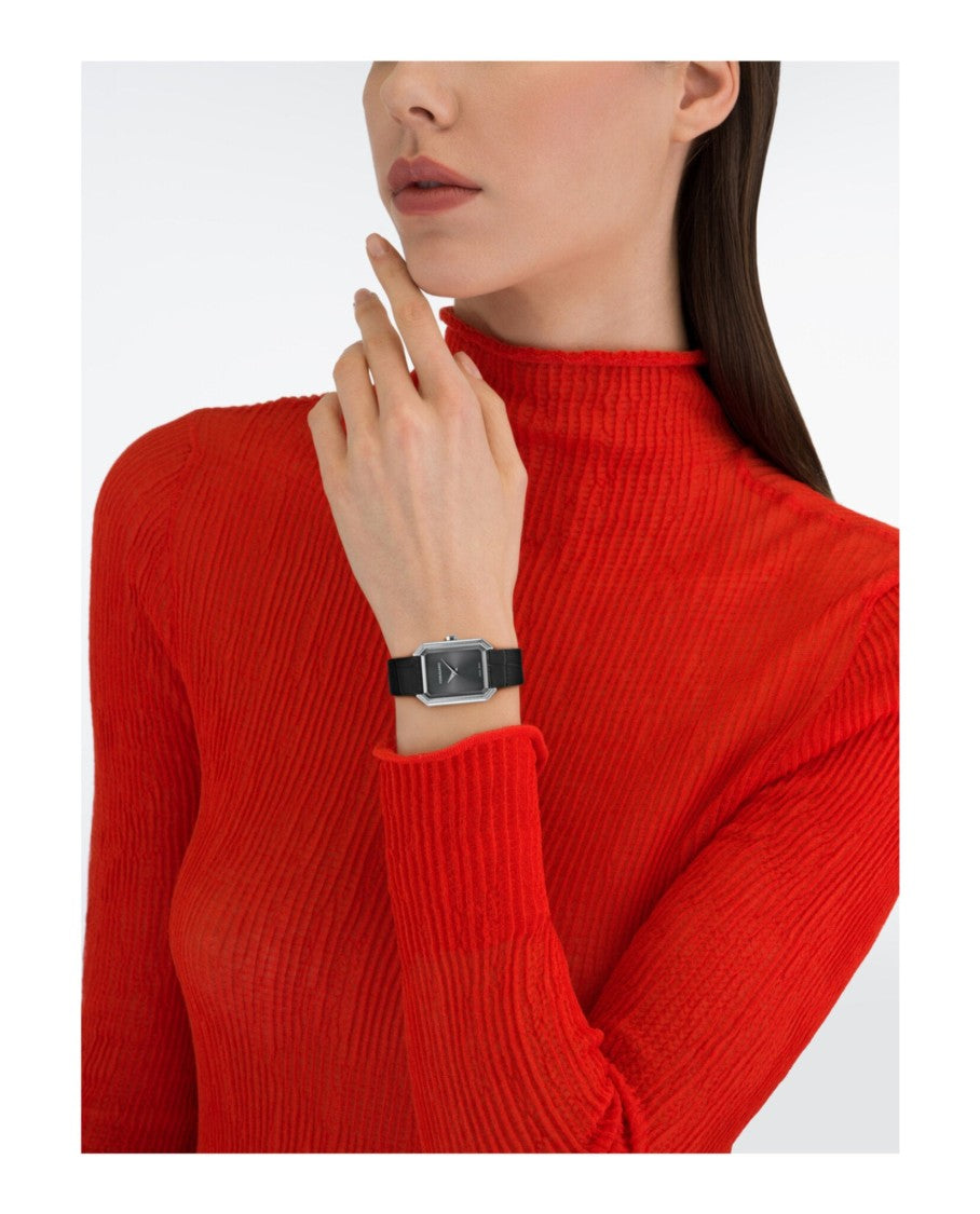 Ferragamo Swiss-Made Crystal Leather Watch With Black Calfskin Strap
